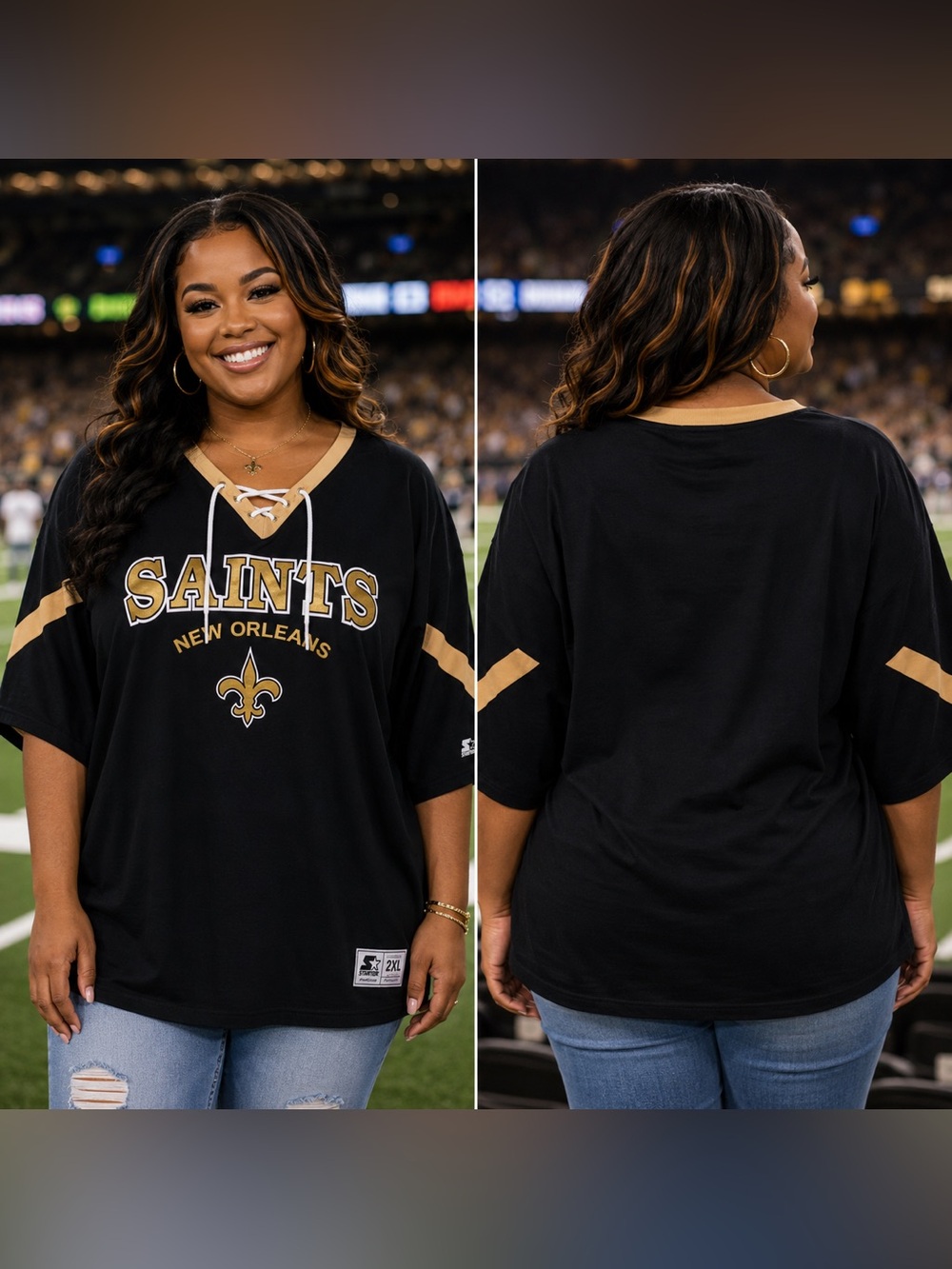 🆕 Starter New Orleans Saints Lace-Up Jersey Women’s 2XL NWT Black & Gold